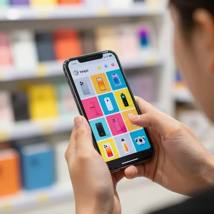 A phone showing a product catalogue